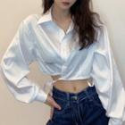 Long-sleeve Cropped Tie-waist Shirt
