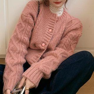 Set: Cable Knit Cardigan + Shirred Blouse