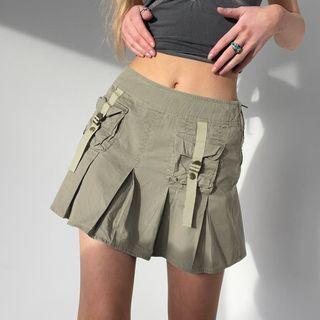 Pleated A-line Cargo Skirt
