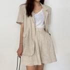 Short-sleeve Single-breasted Blazer / Wide Leg Shorts