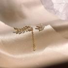 Non-matching Rhinestone Leaf Earring 1 Pair - 925 Silver - One Size