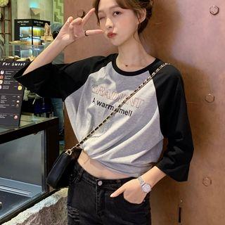 3/4-sleeve Raglan Lettering T-shirt