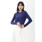 Round-neck Silky T-shirt Navy Blue - One Size