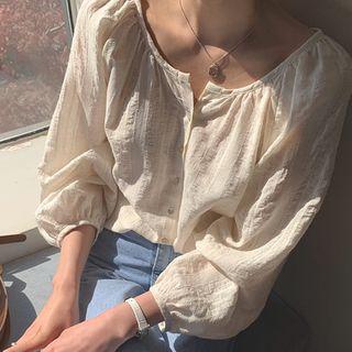 Scoop-neck Shirred Blouse