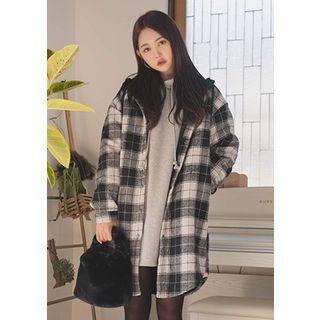 Hooded Plaid Long Shirt Jacket