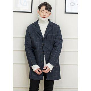Single-breasted Plaid Wool Blend Coat