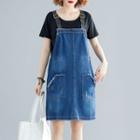Set : Plain Short-sleeve T Shirt + Back Strap Denim Skirt