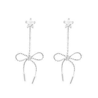 925 Sterling Silver Rhinestone Star & Bow Dangle Earring As Shown In Figure - One Size