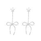 925 Sterling Silver Rhinestone Star & Bow Dangle Earring As Shown In Figure - One Size