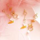 Non-matching Faux Pearl Alloy Rabbit & Carrot Dangle Earring