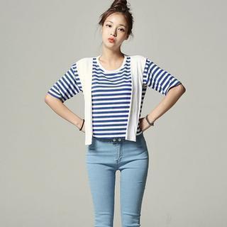 Inset Scarf Striped T-shirt