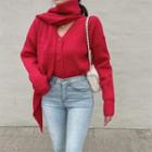 Set: V-neck Cardigan + Knit Scarf