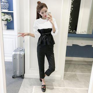Set: Tie-waist Panel Top + Slim-fit Pants