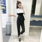 Set: Tie-waist Panel Top + Slim-fit Pants