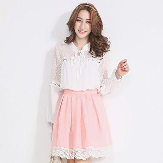 Lace-trim Dotted Panel Blouse
