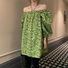 3/4-sleeve Floral Tunic Green - One Size