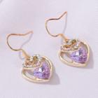 Rhinestone Heart Dangle Earring 1 Pair - 01 - 6955 - Purple - One Size