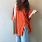 Elbow-sleeve Split-side T-shirt