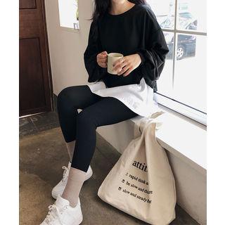 Set: Layered-hem Pullover + Leggings Black - One Size