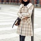 Wide-collar Toggle-front Plaid Coat