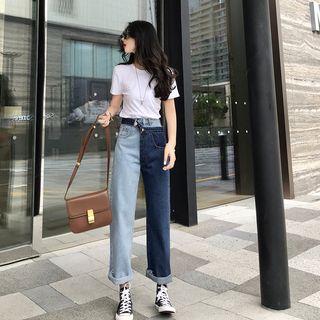 Mock Two-piece Two-tone Wide-leg Jeans
