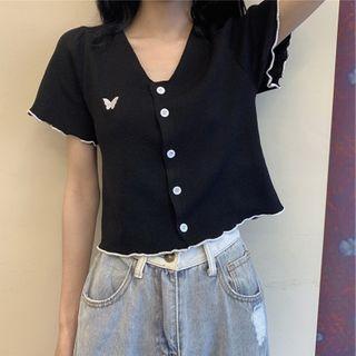 Short-sleeve Butterfly Button-up Top