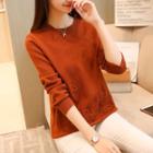 Long-sleeve Embroidery Plain Sweater