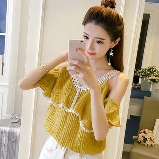 V-neck Open Shoulder Short-sleeve Top