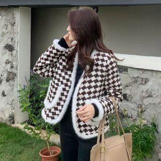 Fluffy Trim Checkerboard Jacket