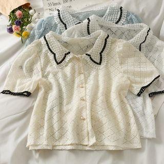 Eyelet Patchwork Crop Shirt