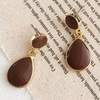 Plain Drop Earring 1 Pair - Coffee & Gold - One Size