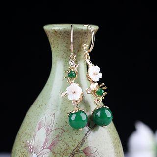 Retro Flower Dangle Earring 1 Pair - H39 - Green & Gold - One Size
