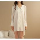 Long-sleeve Collar Mini Sleep Dress Sleep Dress - White - One Size