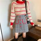 Color-block Loose-fit Sweater / Check Skirt