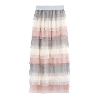 Color Block Tiered Midi Skirt
