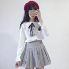 Ruffle Collar Shirt / Pleated Skirt