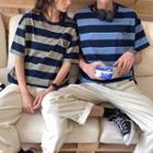 Couple Matching Striped Pocket Detail Short-sleeve T-shrit
