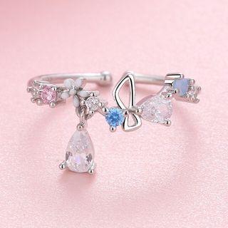Alloy Faux Crystal Open Ring 1 Pc - Silver - One Size
