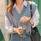 Striped Shirt / Cropped Sweater Vest