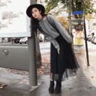 Cut-out Sweater / Midi A-line Mesh Skirt / Set