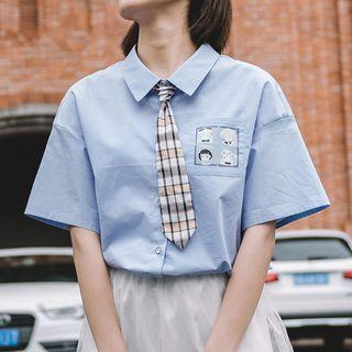 Printed Pocket Short-sleeve Shirt With Tie