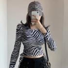 Zebra Print Drawstring Cropped T-shirt
