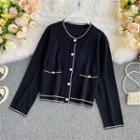 Knitted Cardigan With Front Pocket Black - One Size