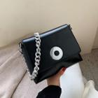 Faux Leather Chained Shoulder Bag Black - One Size