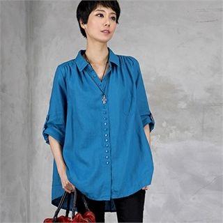 Tab-sleeve Dip-back Linen Shirt
