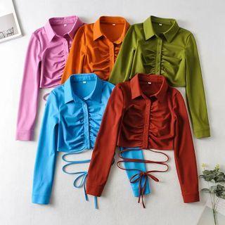 Shirred Tie-strap Crop Shirt