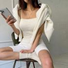 Spaghetti-strap Padded Knit Crop Top