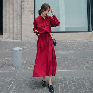 High-waist Lace-up Single-breasted Shirtdress