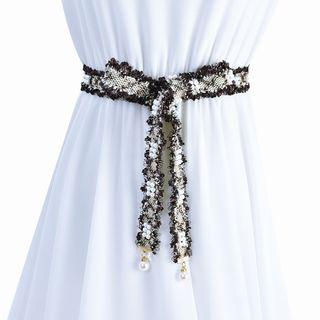 Faux Pearl Frill Trim Sash Belt
