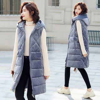 Hooded Padded Velvet Vest
